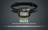 nitecore nu33 - Linterna frontal recargable USB-c de triple salida - 700 lúmenes - Cable de carga USB Eco-Sensa tipo C
