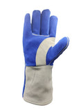 Guantes de soldador de cuero azul resistente al calor para soldador Mig, BBQ, horno, camping, chimenea, estufa/parrilla, 1 par, grande