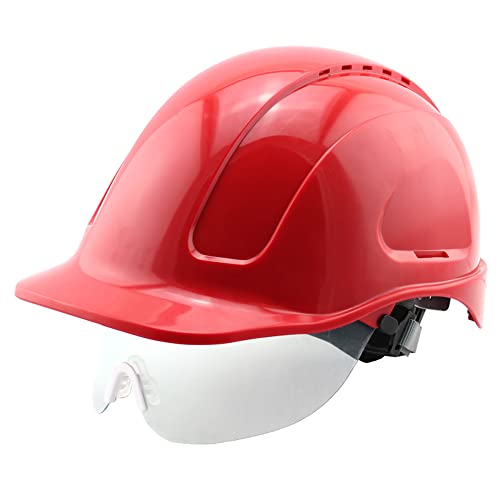 Casco de Seguridad Industrial, Casco de Construcción de Borde de ABS Casco de Seguridad de Choque con Gafas，para Poder/Edificio