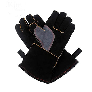 Guantes de soldador resistente al calor perfecto for soldador/cocción/hornear/chimenea/manejo de animales/BBQ - Black-Gray 14 pulgadas