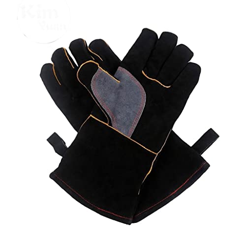 Guantes de soldador resistente al calor perfecto for soldador/cocción/hornear/chimenea/manejo de animales/BBQ - Black-Gray 14 pulgadas