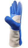 Guantes de soldador de cuero azul resistente al calor para soldador Mig, BBQ, horno, camping, chimenea, estufa/parrilla, 1 par, grande