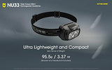nitecore nu33 - Linterna frontal recargable USB-c de triple salida - 700 lúmenes - Cable de carga USB Eco-Sensa tipo C