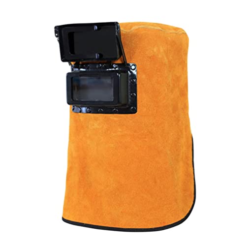 Capucha Soldador Protector de La Soldador de Cuero para Soldador de Cuero Tapa de Molienda con Cuello Drapeado de Hombro Filtro de Oscurecimiento de Drapeado Naranja