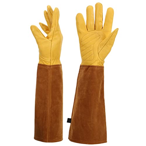Guantes de soldador de cuero resistente al calor de cuero Larga espina a prueba de jardinería Guantallas de horno l 1 Pair, Guantes de soldador