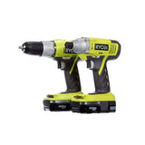 Ryobis Tools RYOBI 18V ONE+ Kit combinado de taladro inalámbrico de iones de litio y destornillador de impacto (2 herramientas) con (2) baterías