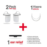 Vicover Pro - 2 Escudos Faciales Flex Max, altamente confortables, reutilizables, con materiales resistentes y de uso rudo, elimina presión sobre la frente, de ensamble rápido. Mica intercambiable PETG CAL.20 con alto grado de transparencia con película d