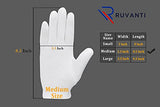 Ruvanti 24 guantes de trabajo 100% algodón blanco para hombres y mujeres. Perfecto para eccema, manos secas, hidratación, forros, jardín. Tela suave, transpirable, lavable y elástica para múltiples usos. 12 pares, mediano
