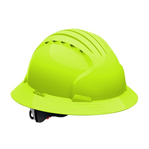 Gorro de ala completa con carcasa de HDPE, suspensión de poliéster de 6 puntos y ajuste de carraca de rueda (VENTED, Hi Viz Lime Green)