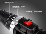 Taladro Electrico Inalambrico/modo de trabajo tres en uno,atornillado, taladrado, impacto juego de herramientas de taladro eléctrico 1350 RPM 2 baterías recargables de iones de litio