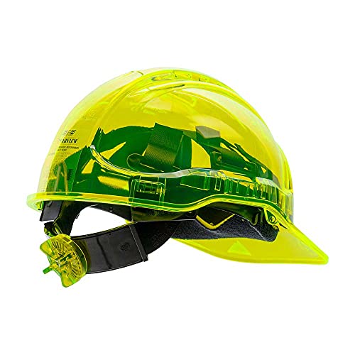 Casco duro de trabajo con trinquete ventilado en translúcido Hi Vis ANSI, amarillo