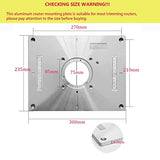 Placa de inserción de mesa de enrutador de aluminio, placa de inserción de enrutador de carpintería, placa de montaje de mesa con 2 anillos de inserción de mesa de enrutador y tornillos para enrutador de madera, 300 x 235 x 9,5 mm