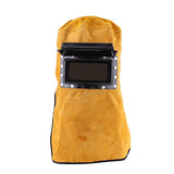 Capucha soldador con lente, capucha de soldadura de cuero, máscara de protección de casco de soldadura ajustable, absorción de sudor, resistente al calor, transpirable, para lugares de trabajo de soldadura