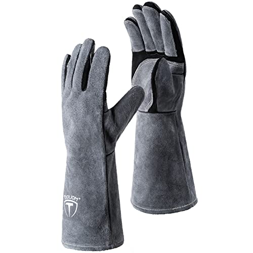 Guantes de soldador de 16 pulgadas y 1644 °F para soldadura Mig/Stick, forja de cuero resistente al calor con costuras Kevlar reforzadas pulgar y palma, guantes para soldador, horno, parrilla, soporte para ollas, chimenea, horneado, color negro y