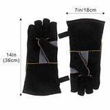 Guantes de soldador resistente al calor perfecto for soldador/cocción/hornear/chimenea/manejo de animales/BBQ - Black-Gray 14 pulgadas