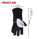 Guantes de soldador de cuero vacuno superior de 14 pulgadas, resistentes al calor, guantes ignífugos, guantes para forja/parrilla/barbacoa/estufa/horno/chimenea/soldador Tig/horneado/jardinería/manipulación de animales con manga larga de 5.7 pulgad