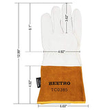 Guantes de  soldador Tig de piel de cabra con cuero de vaca extra largo, resistente al calor/fuego, barbacoa/almacén/resistente/guantes de manejo de animales, extremadamente suaves y flexibles, 1 par