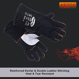 Guantes de soldador de cuero vacuno superior de 14 pulgadas, resistentes al calor, guantes ignífugos, guantes para forja/parrilla/barbacoa/estufa/horno/chimenea/soldador Tig/horneado/jardinería/manipulación de animales con manga larga de 5.7 pulgad
