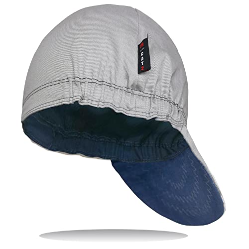 Gorra de Soldadura 12 Cal Resistente al Fuego 2 Capas Algodón Duradero Reversible Sombreros de Soldador Capucha Corona Alta Gris…