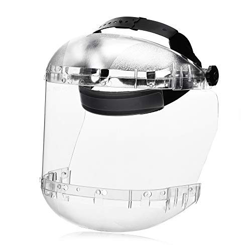 Protector facial de seguridad de doble corona con casco de trinquete y protector de barbilla, tinte transparente, revestimiento antivaho Sta-Clear, corona transparente, S38440