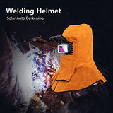 Capucha  soldador de cuero, capucha de soldador de cuero, casco de soldador con lente de filtro de oscurecimiento automático, casco de soldadura de gorra de trabajo, amarillo (cara completa + cobertura de hombro del cuello)
