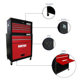 Hantec Combo Caja de Herramientas y Estante Móvil 9 Cajones fabricando en Metal Color Rojo