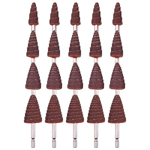 Shitime Paquete de 20 ruedas de solapa, vástago hexagonal de 1/4 pulgadas, papel de lija abrasivo de óxido de aluminio para moler y pulir grano 80