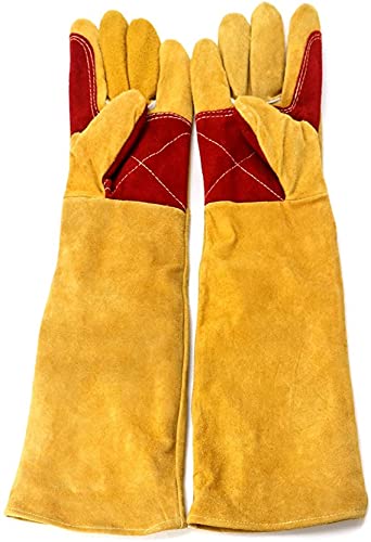 Guantes de soldador de cuero, guantes de soldadura, guantes de soldador de cuero ignífugo, guantes de soldadura de palo calor, para soldador tiig, horno, chimenea y más, camping, estufa, barbacoa