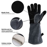 Guantes de soldadura, resistentes al calor/al fuego, guantes de forja de cuero, manga extra larga de 16 pulgadas y gancho ignífugo