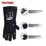 Guantes de soldador de cuero vacuno superior de 14 pulgadas, resistentes al calor, guantes ignífugos, guantes para forja/parrilla/barbacoa/estufa/horno/chimenea/soldador Tig/horneado/jardinería/manipulación de animales con manga larga de 5.7 pulgad