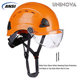 Casco duro de seguridad con visera – Casco ventilado aprobado por ANSI Z89.1 – Suspensión de trinquete de 6 puntos, perfecto para la construcción (visera transparente naranja 03)
