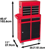 BIG RED ATBT1204R-RB Torin - Organizador de Herramientas de Taller con Ruedas para cochera, con 4 cajones Desmontables con Armario de Almacenamiento Grande y Estante Ajustable, Rojo/Negro