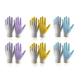 Handlandy - Guantes de jardín para mujer, sin látex, 3 pares, transpirables, con revestimiento de nitrilo, pequeños, guantes de trabajo para patio (6 pares, 2 azules y 2 amarillos y 2 violetas)