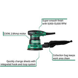 Metabo HPT Lijadora de órbita aleatoria de 5 pulgadas | Velocidad variable | Potente motor de 230 W 2.8 amperios | Agarre de elastómero suave | Incluye 5 piezas de papel de lija, bolsa de polvo, adaptador de vacío | SV13YST