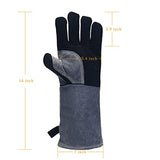Guantes de soldador (40,6 cm, 500 °C, guantes de cocina, guantes resistentes al calor, guantes de manipulación de animales, guantes de Kevlar, para chimenea, fogata, barbacoa, manga larga, color negro y gris