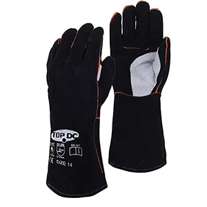 Guantes de soldador de cuero vacuno superior de 14 pulgadas, resistentes al calor, guantes ignífugos, guantes para forja/parrilla/barbacoa/estufa/horno/chimenea/soldador Tig/horneado/jardinería/manipulación de animales con manga larga de 5.7 pulgad