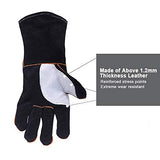 Guantes de soldador de cuero vacuno superior de 14 pulgadas, resistentes al calor, guantes ignífugos, guantes para forja/parrilla/barbacoa/estufa/horno/chimenea/soldador Tig/horneado/jardinería/manipulación de animales con manga larga de 5.7 pulgad