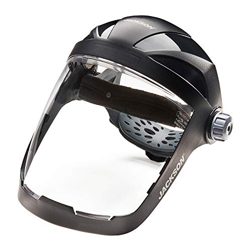 Protector facial con casco de trinquete, tinte transparente, revestimiento antivaho, negro, 14220