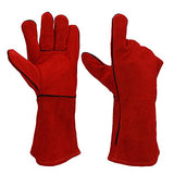 Guantes De Soldador, Guantes De Soldadura De Protección Laboral, Guantes De Soldadura De Piel De Vaca-14 Pulgadas_Rojo