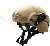 Casco De Protección Rápida con Parasol Transparente Gafas Deslizantes Y Soporte NVG Y Rieles Laterales (Color : Tan, Size : 55-60cm)