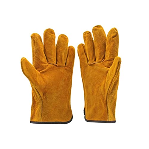 Guantes de soldador de cuero duraderos impermeables Guantes de seguridad de trabajo anti-calor for soldadura de herramientas manuales de metal Resistencia extrema al desgaste