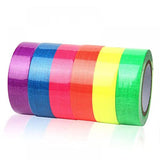 Juego de cintas adhesivas de luz negra, 6 colores, cinta de tela de neón, luz negra fluorescente UV que brilla en la oscuridad para fiestas UV (0.5 x 16.6 pies)