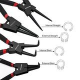WISEUP Juego Alicates Para Anillos Seguridad Con 225 Piezas Juego Anillos Retención 4 Piezas 7 Pulgadas (Diámetro La Punta 1/20") Kit Alicates Para Anillos Seguridad Alicates M