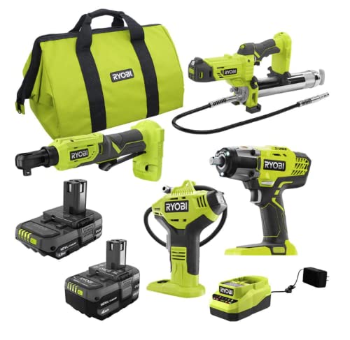 Juego de herramientas RYOBI - ONE+ 18 V Kit combinado inalámbrico automotriz con (1) batería de 1.5 Ah, (1) batería de 4.0 Ah y cargador (4 herramientas) - PCK200KN