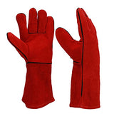Guantes De Soldador, Guantes De Soldadura De Protección Laboral, Guantes De Soldadura De Piel De Vaca-14 Pulgadas_Rojo