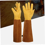 Guantes de soldador de cuero resistente al calor de cuero Larga espina a prueba de jardinería Guantallas de horno l 1 Pair, Guantes de soldador