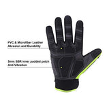 Guantes de trabajo resistentes, acolchado SBR, guantes protectores de impacto, guantes de trabajo mecánicos antivibración, guantes de trabajo táctiles (M, verde)