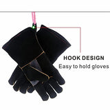 Guantes de soldador resistente al calor perfecto for soldador/cocción/hornear/chimenea/manejo de animales/BBQ - Black-Gray 14 pulgadas