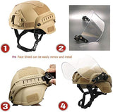 Casco De Protección Rápida con Parasol Transparente Gafas Deslizantes Y Soporte NVG Y Rieles Laterales (Color : Tan, Size : 55-60cm)