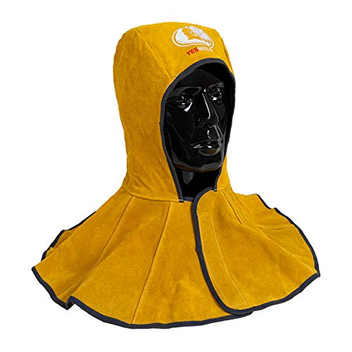 Capucha de soldador de cuero de vaca con cuello y hombro drapeado - Tapas de soldadura